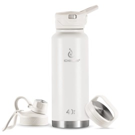 IDEUS Vacuum Insulated Water Bottle, 40 Oz (1140 ml) Stainless Steel Double Wall Flask Metal Sports Canteen with Leak-Proof Screw Cap (White)