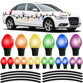 UPINLOOK 54 Pieces Christmas Reflective Car Magnets Decorations 36 Pieces Colorful Bulb Light Magnets with 18 Pieces Magnetic Wires Ornaments Set Xmas Holiday Decor