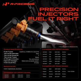 A-Premium 12 Holes Set of 6 Fuel Injectors Compatible with Nissan Altima 2007-2018, Murano 2009-2020, Quest 2011-2017 350Z & Infiniti Q70 2017, EX35, FX35, G35, 3.5L Replace# 16600JK20A