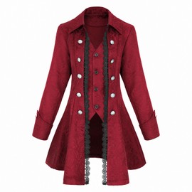 Teyujosem Women's Renaissance Gothic coat medieval pirate steampunk vest jacket(Z3007RD,S)