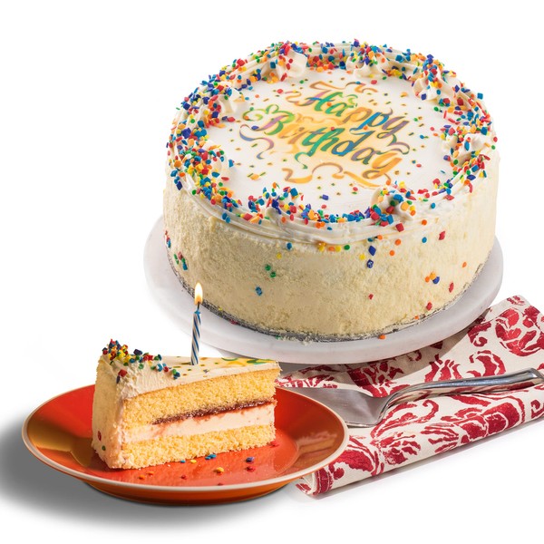 David's Cookies Vanilla Birthday Cake 7"- Premium Fresh Ingredients - Surprise Your Friend and Family With Our Vanilla and Raspberry Flavor Birthday Cake Dessert