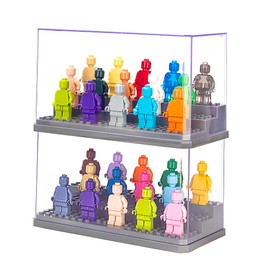JOYMOMO 2 Pack Minifigure Display Case Acrylic Mini Figures Storage for Action Figures Blocks Removable Display Box (Minifigures are Not Included) (Gray)