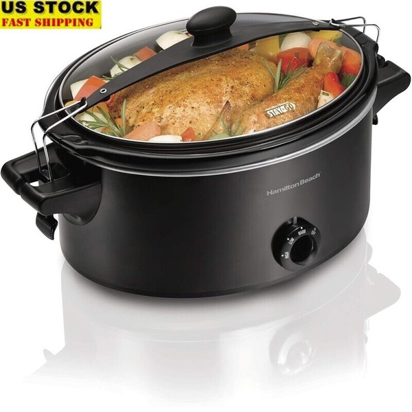 Portable Slow Cooker Lid Lock Dishwasher Safe 6QT Family Meal