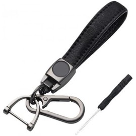 Nivofu Llavero de Coche de Piel con Estilo Fibra de Carbono, con en D Antiperdido Giratorio, Llavero Universal para Hombre y Mujer, Accesorio de Coche Ideal para Regalo de Cumpleaños y Negocios, Negro