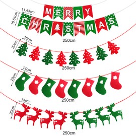 4 Pcs Christmas Buntings Banners, VEGCOO Christmas Decorations 2.5M Merry Christmas Hanging Bunting Garland, Christmas Hanging Banners for Home Office Fireplace Wall Xmas Party Decorations (Style A)