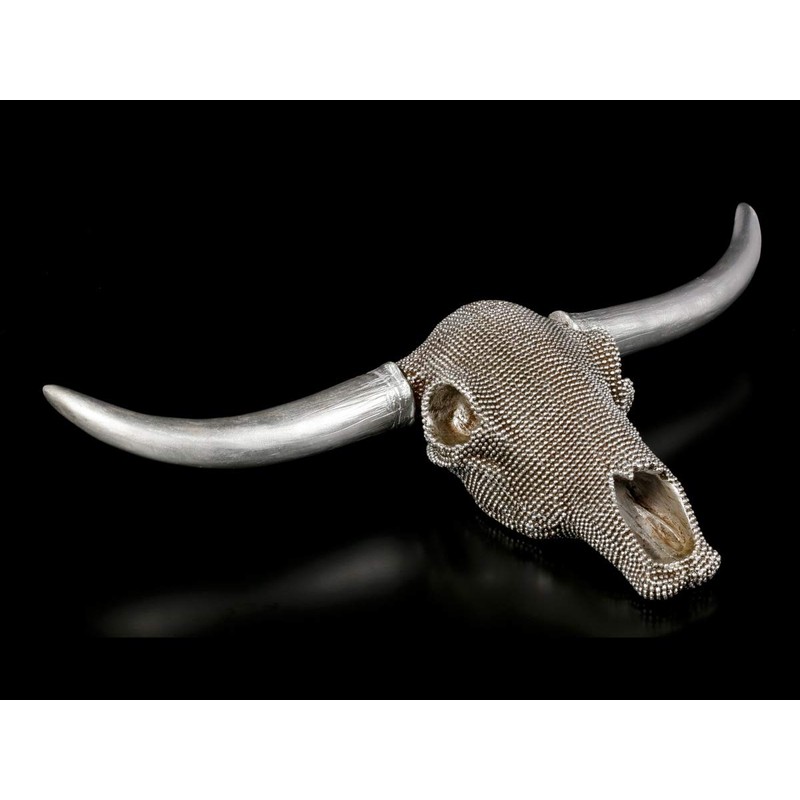 Figuren Shop GmbH Wall Relief Buffalo Skull Decorated with Silver