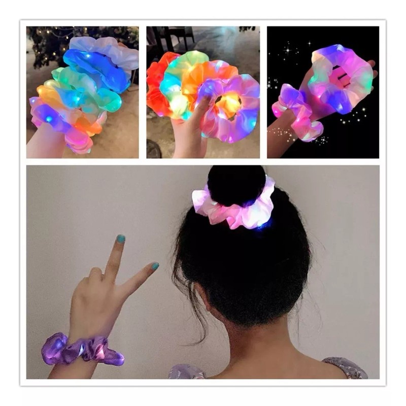 KFMX 12 Scrunchies Luminosas Mujer Niñas Donas Led Varios Colores