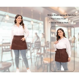 Jaspfct Waist Aprons with 3 Pockets - Server Half Apron for Waiter Waitress Designed Long Size to Fits S to Large -Brown
