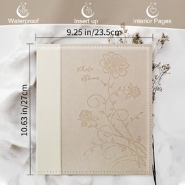 Photo Album 8x10 Clear Pages Pockets Leathe Cover Slip Slide in Photo Album Holds 50 Vertical 8x10 Photos Picture Book for Wedding Family (Beige)