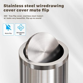 LEASYLIFE 4.8GALStainless Steel Bathroom Trash Can with Lid, Silver Trash Can with Flipping Lid, Garbage cans for Kitchen，Living Room,Dental Office，Hotel,Guest Room(4.7gal-Silver)