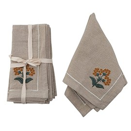 Creative Co-Op Cotton Floral Embroidery Napkins, 18" L x 18" W x 0" H, Multicolor