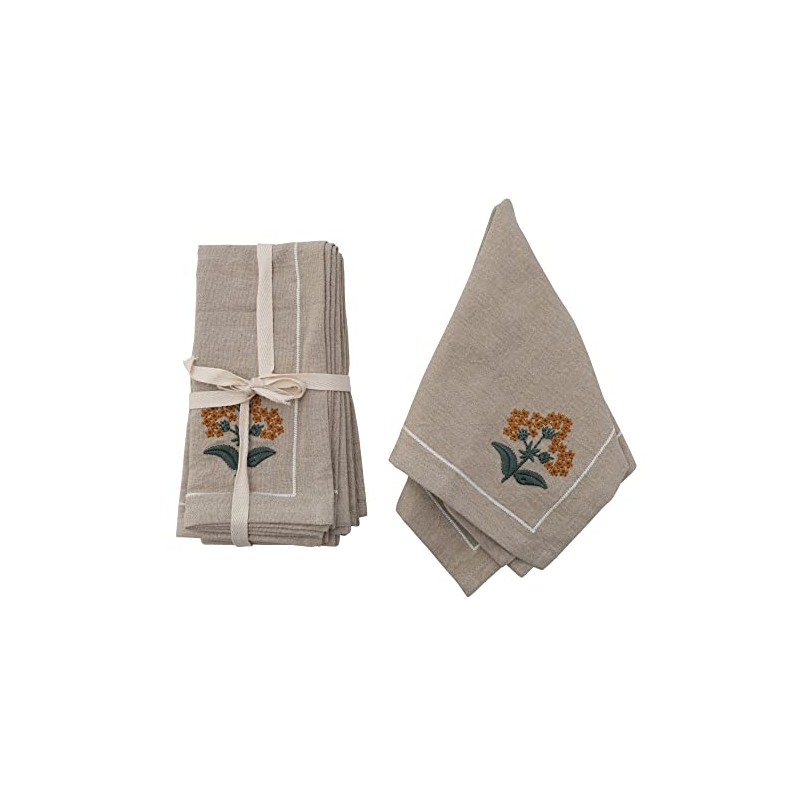 Creative Co-Op Cotton Floral Embroidery Napkins, 18" L x 18"