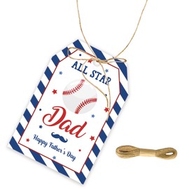 50pcs All Star Dad Thank You Tags, Happy Father's Day Tag with String for Daddy, Best Dad Ever Thank You Paper Tags for Father's Day Party Favors