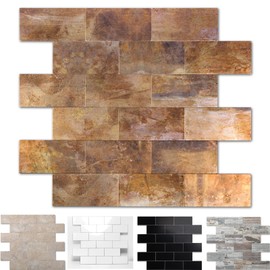 20-Pack Peel and Stick Tile Backsplash 12"X12" PVC Wall Tiles, Stick on Backsplash for Kitchen, Bathroom Tile, Fireplace Décor, Laundry Table, Stair Decals in Copper Metal