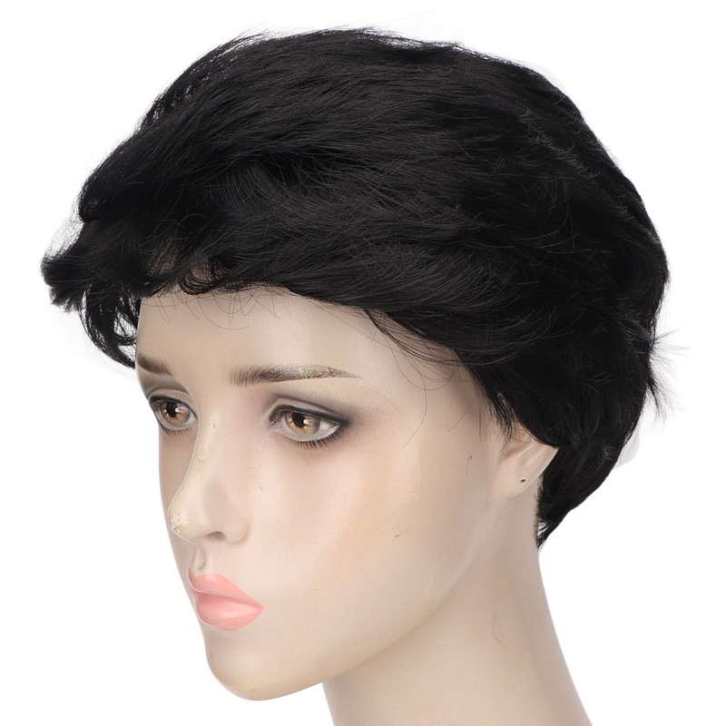 Men's Short Black Wig High Temperature Silk Layered Realistic Breathable