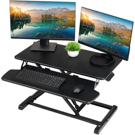TechOrbits OF-S06-2 Desk Converter-37-inch Height Adjustable, MDF Wood, Sit-to-Stand Rise-X Pro Black, 36"