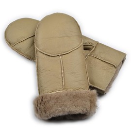 Harssidanzar KL031EU Women's Winter Warm Real Leather Shearling Fur Lined Mittens Gloves, khaki