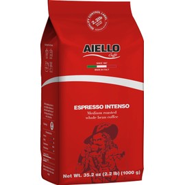 Aiello Caffe Italian Espresso Coffee Beans 2.2 LB Bag, Medium Whole Bean Coffee Freshly Roasted and Blended in Southern Italy, Intenso