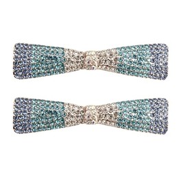 Sparkle Handmade Crystal Beads Bow Barrettes Rhinestone Bowknot Hair Barrettes for Fine Hair Chic Bling Hair Clips For Styling Long Hair,2 Pack (Blue)
