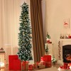 7.5ft Flocked Pencil Christmas Tree with Warm String Lights Pine