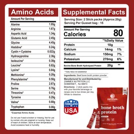 Zammex Bone Broth Collagen Packets-20g Collagen Protein-Bone Broth Powder to Go-30 Travel Packets-Supports Skin Nails Joints, Gut Health | Gluten-Free |Keto & Paleo Friendly-Natural Flavor