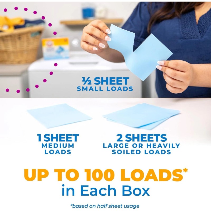 Arm & Hammer Power Sheets Laundry Detergent, Fresh Linen 50Ct,