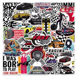 Pack of 50 Racing Competition Stickers Pack Racing Game Sticker Set Waterproof Vinyl Sticker for Laptop Children Cars Motorcycle Bicycle Skateboard Luggage Suitcase Computer Sticker Graffiti Decal