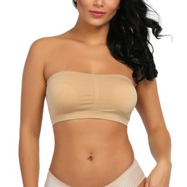 Boolavard® Comfort Bra, Seamless, Bustier Bra, Leisure and Sports Bra, Sports Top, Seamless Shape, Bustier Top without Underwire, Bandeau Bra, Boob Tube, Strapless, Stretchy, Pack of 3, Black, White and Beige - Black, White, Beige, size: S (32-34)