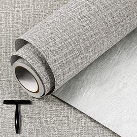 WADILE Wallpaper Peel and Stick for Cabinets and Removable Wall Paper, Texture Adhesive Removable Contact Paper for Bathroom Garage Living Room 78.7″ × 15.8″ Light Grey