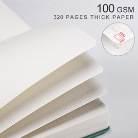 EMSHOI Dotted Journal Notebook - 320 Pages, 100gsm Thick Paper, A5 Hardcover Leather, Dot Grid Notebook for Women Men Work Writing, Journaling, Drawing, 5.75 x 8.38, Dark Green