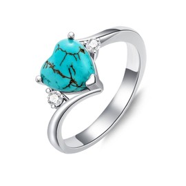 DOLIOX Genuine Turquoise Heart Rings for Women 925 Sterling Silver CZ Engagement Wedding Rings Anniversary Jewelry for Wife Mother Size 7