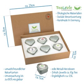 TEALAVIE - Set of 6 Winter Tea | Winter Mix 1 | 50 g Black Tea and Green Tea Loose in Elegant Heart Tea Tins | Xmas Christmas Tea - Loose Tea for Tea Lovers | Ideal for Thank You Gifts