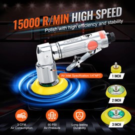 HAPPYBUY Mini Air Sander, 1"/2"/3" Random Orbital Air Sander, 15000r/min High Speed Mini Pneumatic Sander Polisher for Auto Body Work, 58PCS Air Powered Sander Kit with Wavy Sponges, Sandpapers