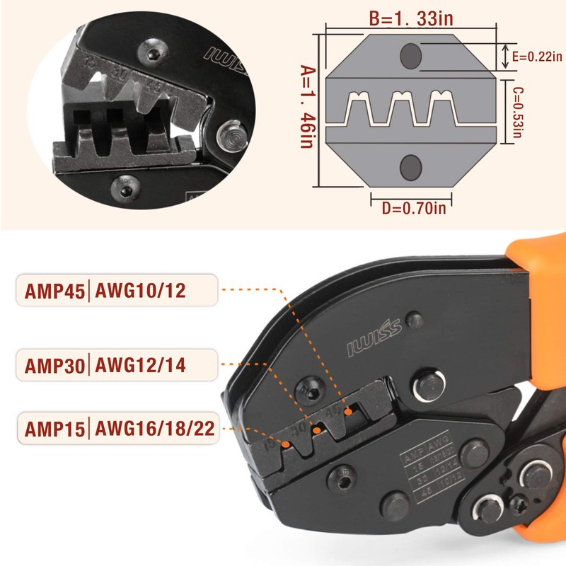 Ratcheting Wire Crimping Tool AWG 10-20 for 15, 30, 45