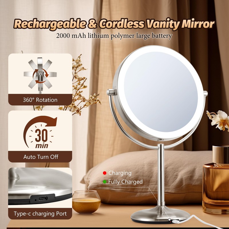 15X Magnifying Mirror with Light: 9 inch Lighted Makeup Mirror,