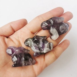 Manekieko Natural Amethyst Bag Carved Rabbit Statue, 38 mm Crystals and Healing Stones Figures Gemstone Collectibles Decor