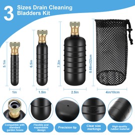 3 Pcs Drain Bladder Kit, Anglecai Drain Cleaning Bladders Fits 1 to 6 Inch Drain Pipe, Unclogs Drain Stubborn Blockage for Main Drain, Sewer Line, Bathroom Sink, Swimming Pool Drain with Storage Bag