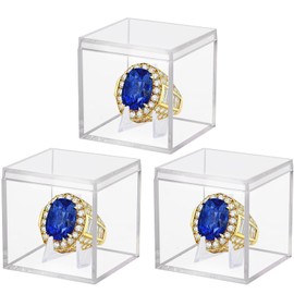 Championship Ring Display Case 3pcs Clear Acrylic Plastic Baseball Display Case Small Showcase with Mini Card Stand Holder Square Storage Box for Jewelry Sport Ring Candy Box