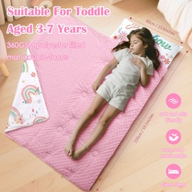 Kids Sleeping Bag Toddler Nap Mat with Removable Pillow, Large Foldable Sleeping Bag for Girls Boys, Easy Clean Slumber Bag with Double Zip for Camping School Preschool Daycare, 59×24 inch