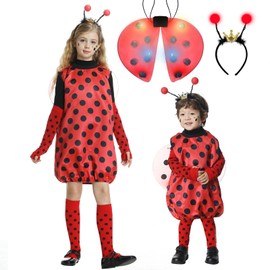 FORMIZON Ladybird Costume Children, Ladybug Costume with Glowing Wings and Hair Bands, Fancy Dress Costumes Children Ladybird for Boys Girls Carnival Cosplay (120 cm)