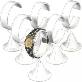 FindingKing 6 Wrist Watch Faux White Leather Jewelry Showcase Display 2" x 4 1/4"