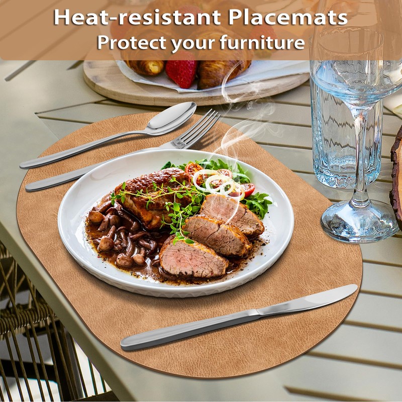 ADRIMER Placemats, Heat Resistant Oval Placemats Set of 6 Washable