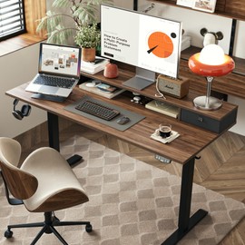 Agilestic 48 x 24 Inches Electric Standing Desk with 2 Storage Drawers, Adjustable Height Sit and Stand Computer Table with Splice Board, Dark Walnut