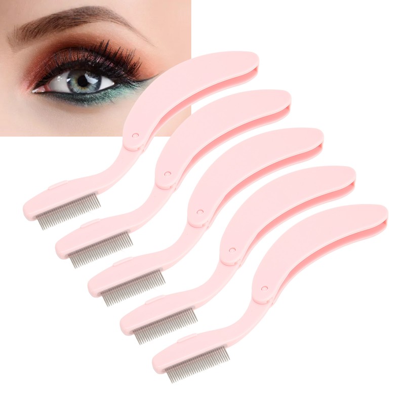 5pcs Curve Handle Lash Comb Stainless Steel Folding Eyelash Teeth