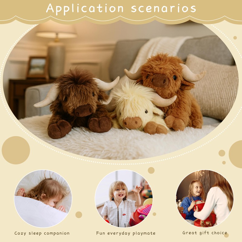 Highland Cow Plush Toy, 4-Pound Weighted Stuffed Animal, Microwaveable and