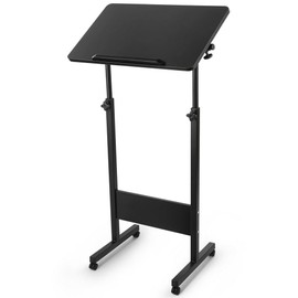 Joyoolife Mobile Podium, Adjustable Standing Desk with Caster Wheels, Adjustable Height 360° Swivel Desktop, Versatile Podium Laptop Desk Stand Up Desk Easel Presentation Lectern (Black)