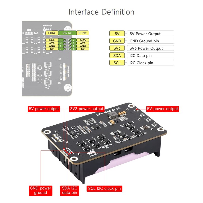 Waveshare Uninterruptible Power Supply (UPS) Module, Supports Charging and Power