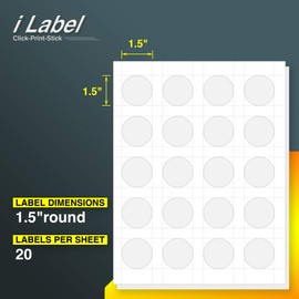 20UP 1.5" Round Labels for Laser & Inkjet Printers[100 Sheets,2000 Labels]