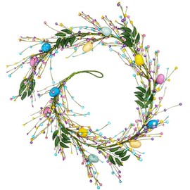 Guirnalda de Pascua de 6 pies con huevos manchados y bayas coloridas, guirnalda artificial de primavera y casa de campo, puerta de Pascua, mantel de mesa, incluye hojas verdes y gancho, fiesta de