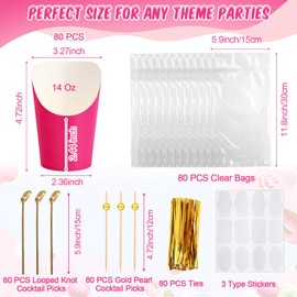 Chengu 80 Set Charcuterie Cups with Sticks and Bags Individual Rose Red Disposable Charcuterie Boxes 14 oz Kraft Paper Appetizer Serving Cups(80 Cups+160 Cocktail Picks+80 Bags+80 Ties+80 Lables)